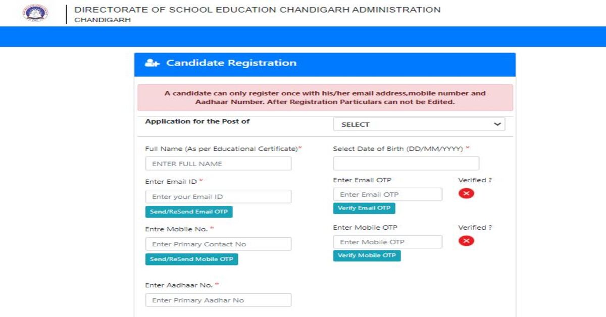 Chandigarh TGT Online Form 2024